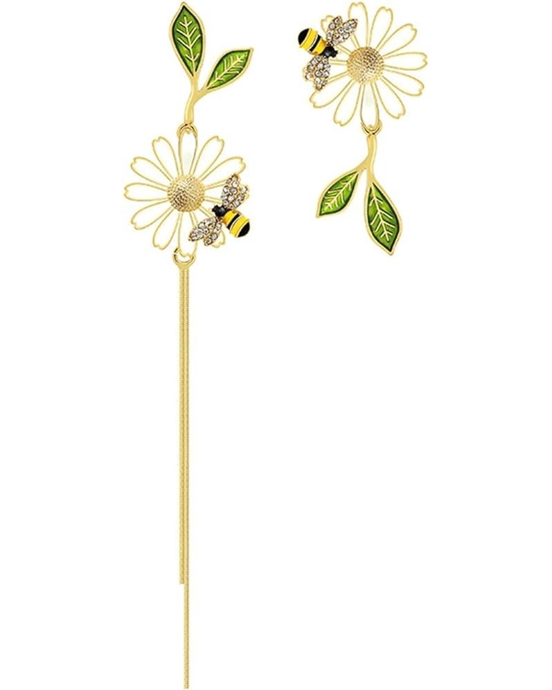 Daisy Flower Dangle Earrings Bee Butterfly Leaf Garden Style Plant Earrings Asymmetrical Design Long Tail Chain Tassel Earrin...