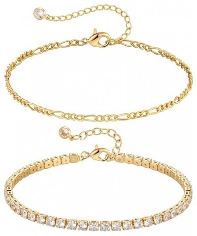 Bracelet for Women Gold Layered Set 2 Layer 14K Gold Plated Simple Dainty Chain Everyday Jewelry Tennis & Figaro $11.15 Brace...