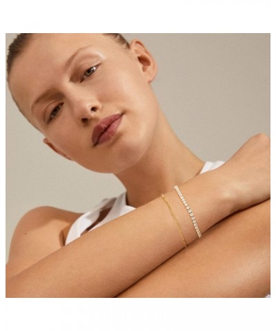 Bracelet for Women Gold Layered Set 2 Layer 14K Gold Plated Simple Dainty Chain Everyday Jewelry Tennis & Figaro $11.15 Brace...