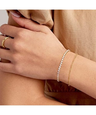 Bracelet for Women Gold Layered Set 2 Layer 14K Gold Plated Simple Dainty Chain Everyday Jewelry Tennis & Figaro $11.15 Brace...