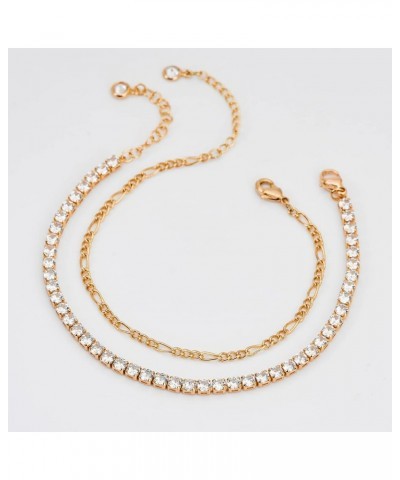 Bracelet for Women Gold Layered Set 2 Layer 14K Gold Plated Simple Dainty Chain Everyday Jewelry Tennis & Figaro $11.15 Brace...