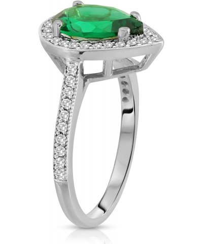 Stunning 1.69 Carat Total Weight 14K Solid White Gold Emerald and Natural Diamond Halo Ring Brilliant Pear Cut Tear Drop Shap...