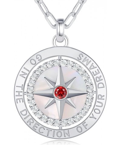 S925 Sterling Silver Birthstone Necklace Gifts for Her, Compass Jewelry Gifts for Women Wedding Anniversary Birthday Gifts fo...