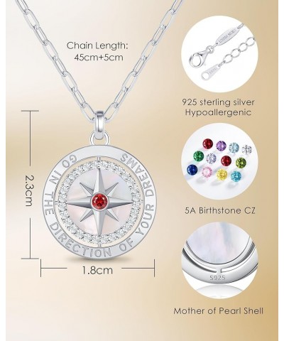 S925 Sterling Silver Birthstone Necklace Gifts for Her, Compass Jewelry Gifts for Women Wedding Anniversary Birthday Gifts fo...