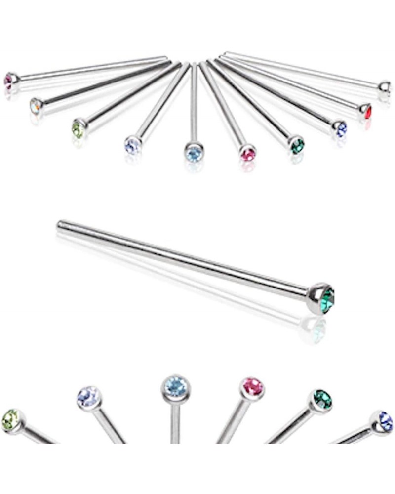 316L Surgical Steel Fish Tail Nose Ring with Press Fit CZ 20GA, L: 3/4", Ball Size: 2mm, Red $9.51 Body Jewelry