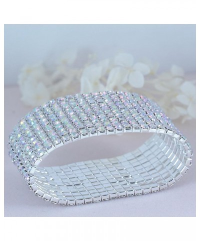 Vegas Clear White Austrian Rhinestone Crystal Tennis Stretch Bangle Bracelet Cuff Party Bridal Evening Wear 15 Row 10 Row 5 R...