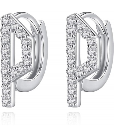 925 Sterling Silver Initial Hoop Earrings Cubic zirconia Letter A-Z Name Alphabet Earrings for Women Girls Letter P $12.88 Ea...