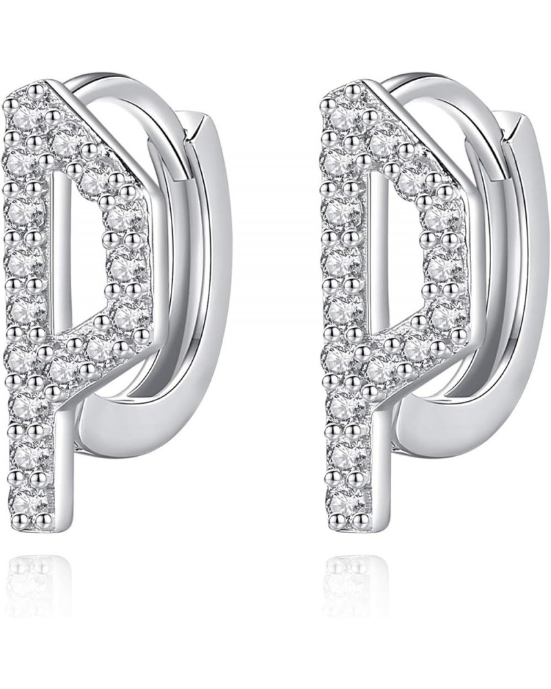 925 Sterling Silver Initial Hoop Earrings Cubic zirconia Letter A-Z Name Alphabet Earrings for Women Girls Letter P $12.88 Ea...