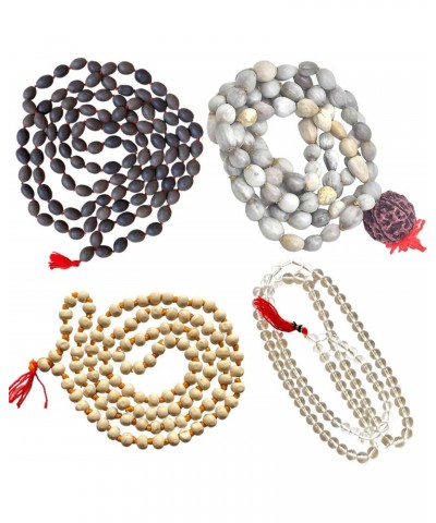 (Pack of 4) Tulsi Japa Mala, Kamal Gatta Mala (Lotus Seeds), Original Vaijanti Mala & Crystal/Sphatik Agate Mala White Bead 1...