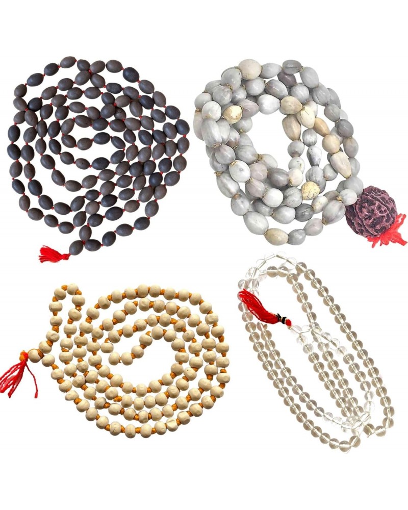 (Pack of 4) Tulsi Japa Mala, Kamal Gatta Mala (Lotus Seeds), Original Vaijanti Mala & Crystal/Sphatik Agate Mala White Bead 1...