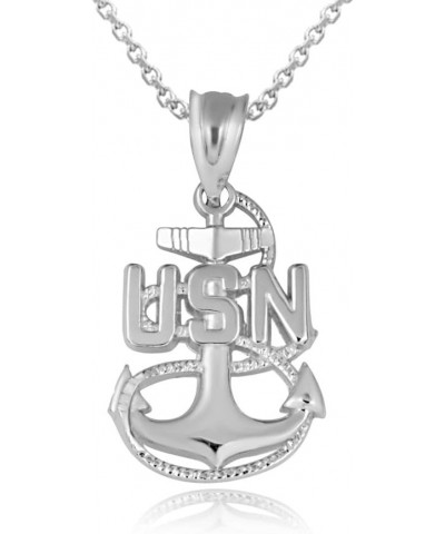 United States Navy Officially Licensed Chief Petty Officer Anchor Emblem Fine Pendant Necklace With Rolo Chain Real Solid 10K...