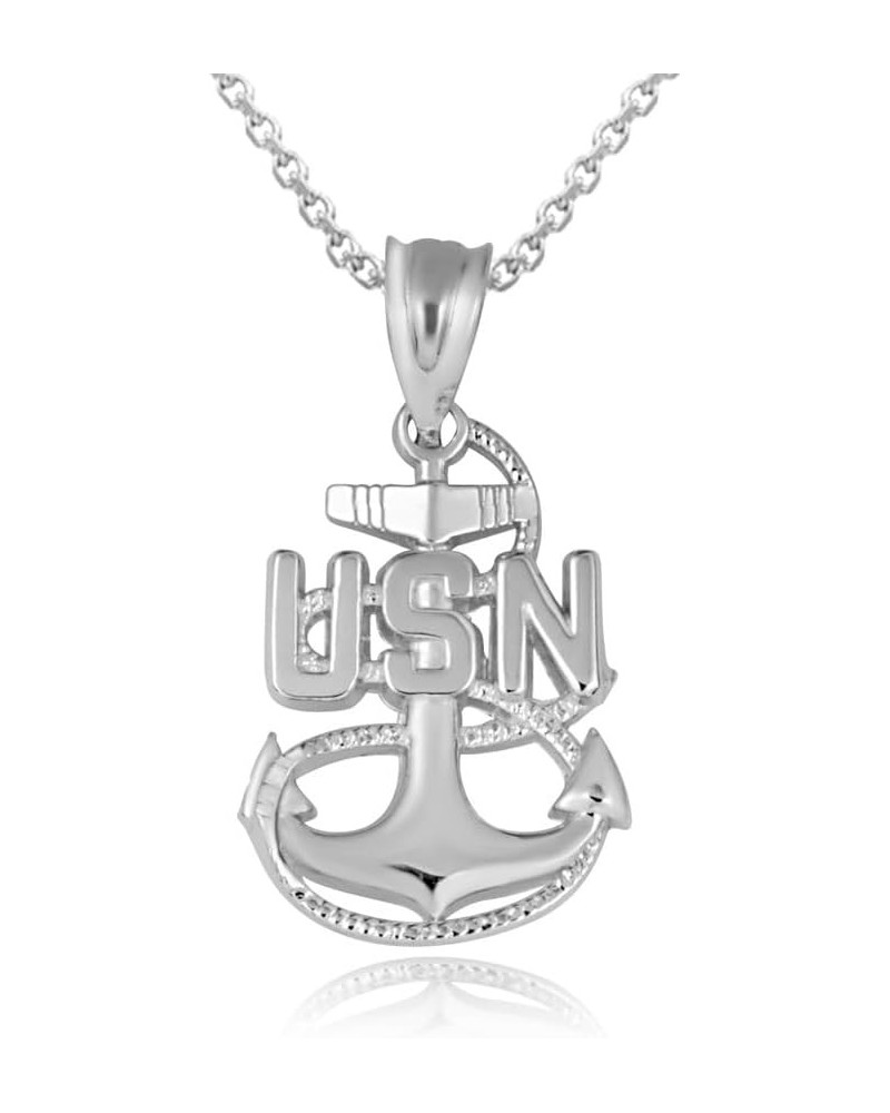 United States Navy Officially Licensed Chief Petty Officer Anchor Emblem Fine Pendant Necklace With Rolo Chain Real Solid 10K...