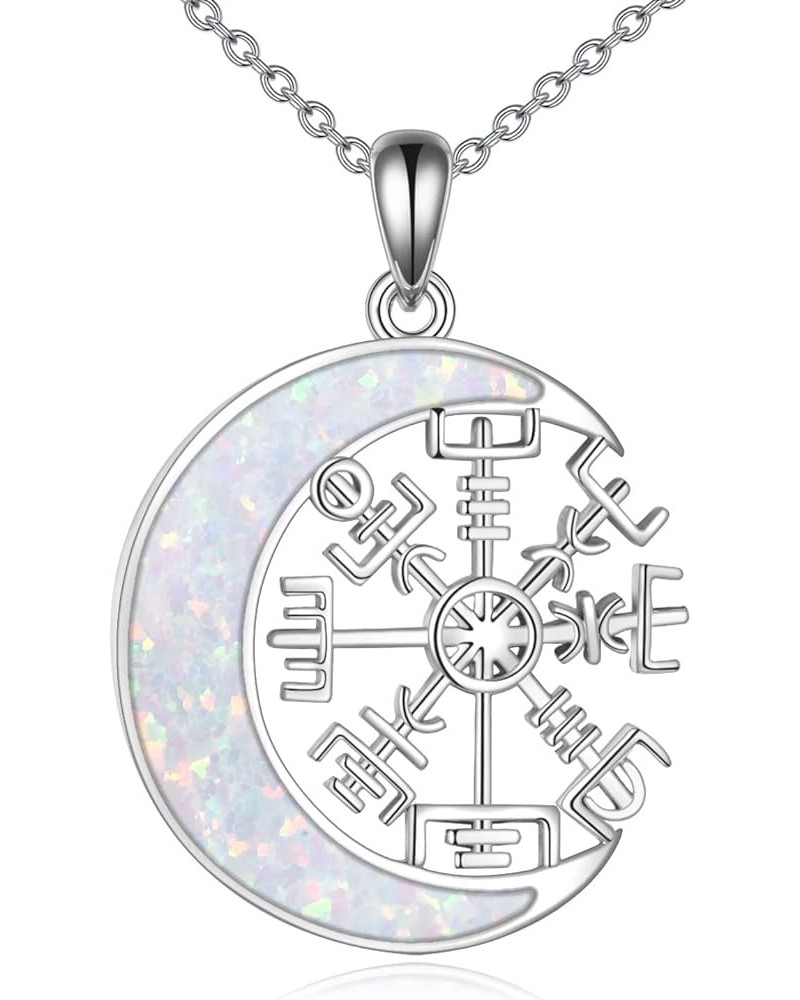 Men Viking Pendant Necklace Sterling Silver Norse Viking Jewelry Gift Compass-C Opal $15.51 Necklaces