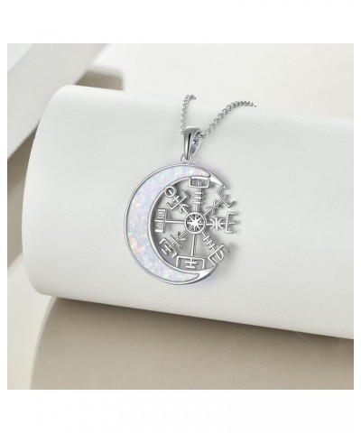 Men Viking Pendant Necklace Sterling Silver Norse Viking Jewelry Gift Compass-C Opal $15.51 Necklaces