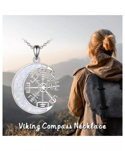 Men Viking Pendant Necklace Sterling Silver Norse Viking Jewelry Gift Compass-C Opal $15.51 Necklaces