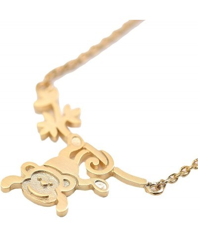 Handmade Tiny Jewel Brushed Metal Hanging Monkey Necklace Gold $8.24 Necklaces