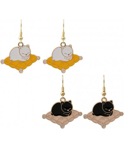 2 pieces Funny Cartoon Cat Earrings Set Kawaii Kitten Cushion Teacup Book Dangle Drop Earrings Creative Statement Jewelry Gif...