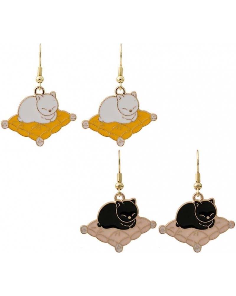 2 pieces Funny Cartoon Cat Earrings Set Kawaii Kitten Cushion Teacup Book Dangle Drop Earrings Creative Statement Jewelry Gif...