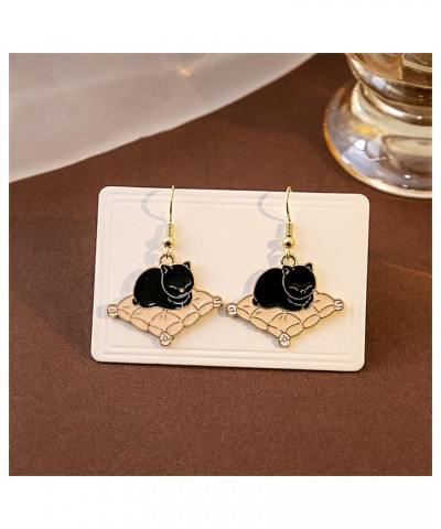 2 pieces Funny Cartoon Cat Earrings Set Kawaii Kitten Cushion Teacup Book Dangle Drop Earrings Creative Statement Jewelry Gif...