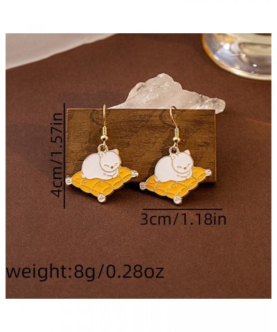 2 pieces Funny Cartoon Cat Earrings Set Kawaii Kitten Cushion Teacup Book Dangle Drop Earrings Creative Statement Jewelry Gif...