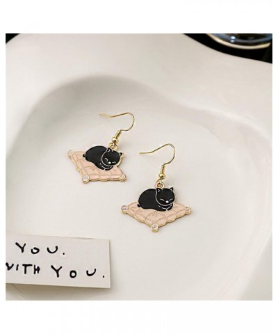 2 pieces Funny Cartoon Cat Earrings Set Kawaii Kitten Cushion Teacup Book Dangle Drop Earrings Creative Statement Jewelry Gif...