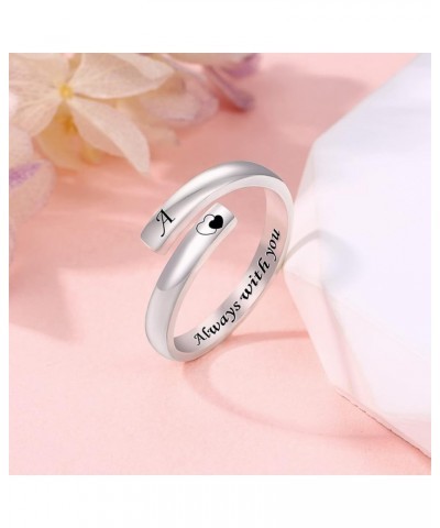 925-Sterling-Silver Initial Ring for Women - Open Letter A J K M S Ring White Gold Alphabet Ring Jewelry Birthday Gifts for G...