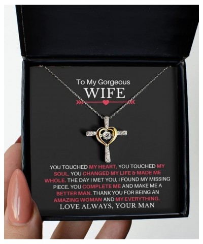 Wife Necklace Gifts from Husband, To My Beautiful Wife You Complete Me Cross Pendant Jewelry for Women, 925 Sterling Silver, ...