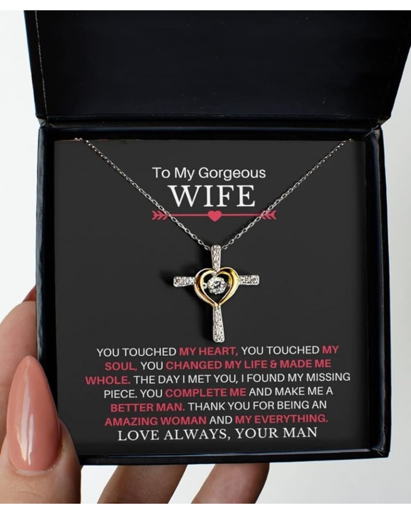 Wife Necklace Gifts from Husband, To My Beautiful Wife You Complete Me Cross Pendant Jewelry for Women, 925 Sterling Silver, ...