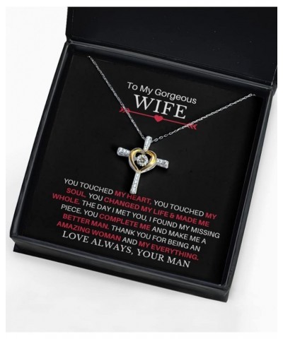 Wife Necklace Gifts from Husband, To My Beautiful Wife You Complete Me Cross Pendant Jewelry for Women, 925 Sterling Silver, ...