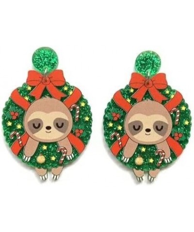 Cute Exaggerated Unique Husky Dog Cute Cat Lazy Sloth Christmas Wreath Bow Earrings for Women Girls Jewelry Gifts One Size 10...