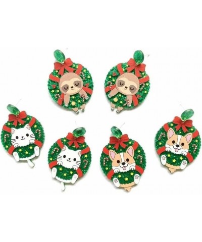 Cute Exaggerated Unique Husky Dog Cute Cat Lazy Sloth Christmas Wreath Bow Earrings for Women Girls Jewelry Gifts One Size 10...