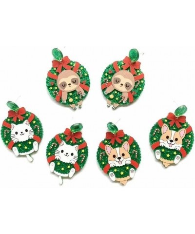 Cute Exaggerated Unique Husky Dog Cute Cat Lazy Sloth Christmas Wreath Bow Earrings for Women Girls Jewelry Gifts One Size 10...