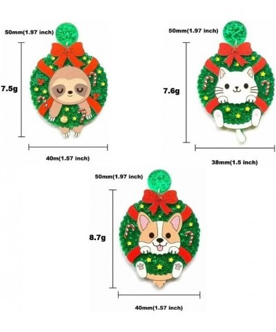 Cute Exaggerated Unique Husky Dog Cute Cat Lazy Sloth Christmas Wreath Bow Earrings for Women Girls Jewelry Gifts One Size 10...