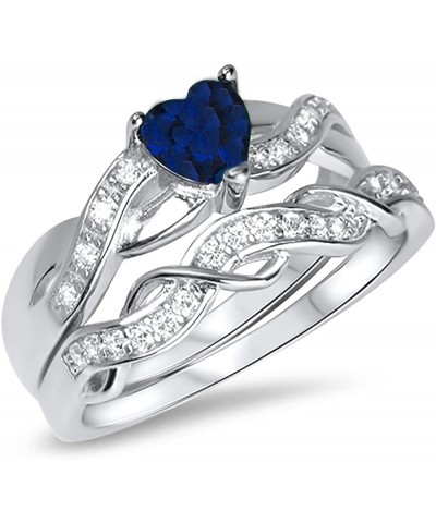 His and Hers 3 Piece Trio Sterling Silver Titanium Blue Wedding Band Engagement Ring Set Her 10 - His 13 $39.90 Sets