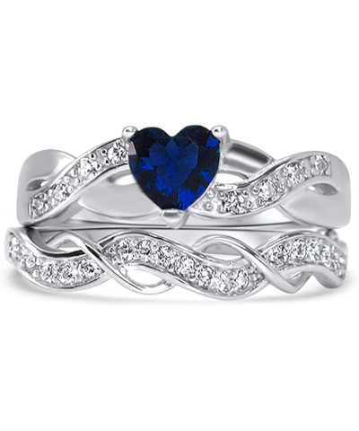 His and Hers 3 Piece Trio Sterling Silver Titanium Blue Wedding Band Engagement Ring Set Her 10 - His 13 $39.90 Sets