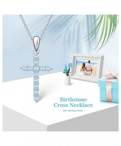 925 Sterling Silver Birthstone Cross Pendant Necklaces Silver 5A CZ Birthstone Cross Necklaces Birthstone Necklace for Women,...