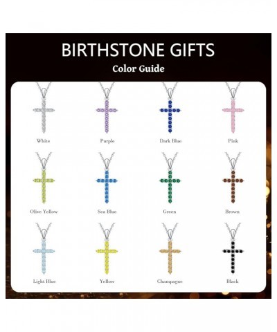 925 Sterling Silver Birthstone Cross Pendant Necklaces Silver 5A CZ Birthstone Cross Necklaces Birthstone Necklace for Women,...