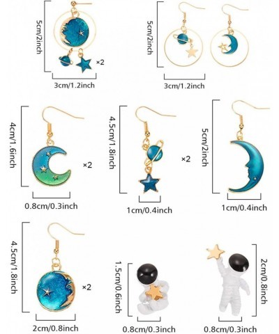 12 Pairs Astronaut Stud Moon Star Dangle Earrings for Women Asymmetrical Planet Earrings Space Celestial Earrings Solar Syste...