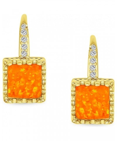 Vintage Style Cubic Zirconia Halo CZ Square Round Solitaire Circle Gemstone White Orange Fire Created Opal Drop Earrings For ...