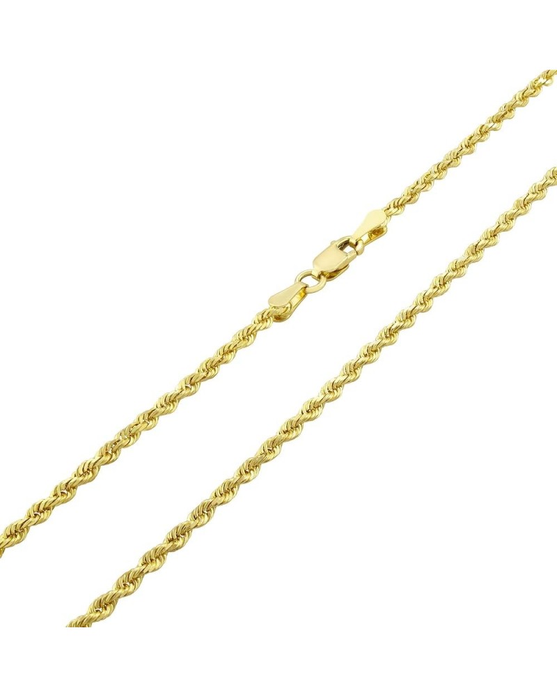 14k Yellow Gold 2.5mm Solid Rope Chain Diamond Cut Link Pendant Necklace, Mens Womens Jewelry 16" 18" 20" 22" 24" 26" 28" 30 ...