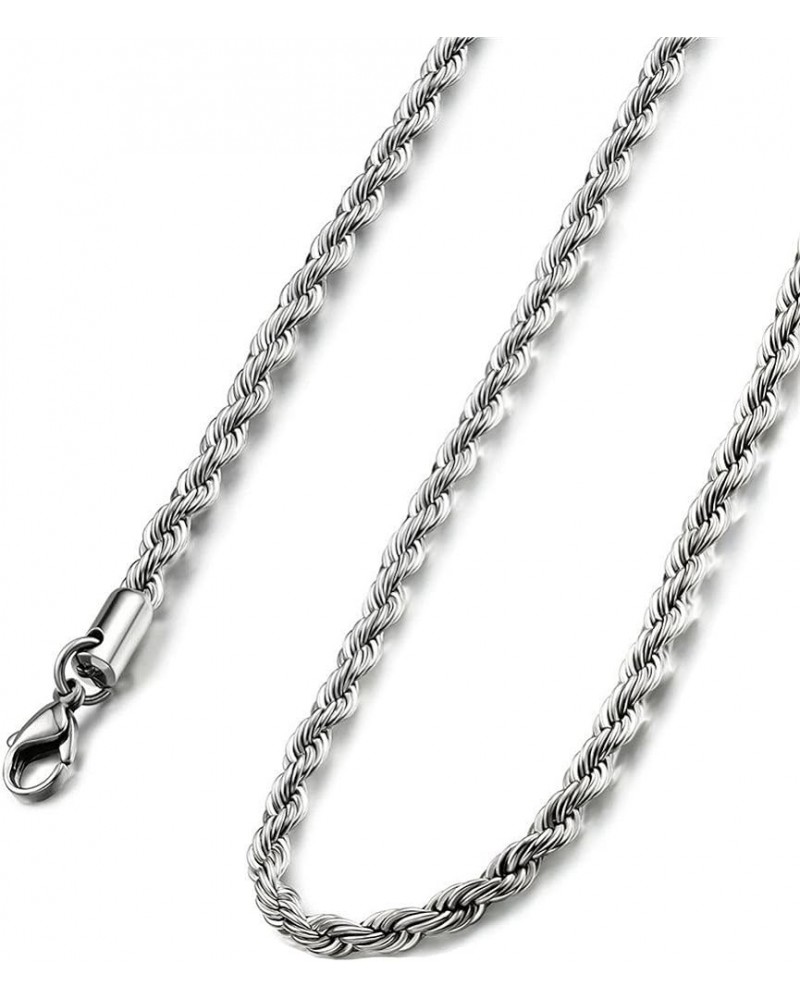 Silver Stainless Steel Twist Rope Chain Necklace for Men Women 2-6mm, 18-30 inches Silver, 5mm wide 26.0 Inches $10.02 Necklaces