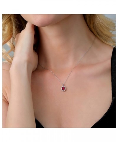 10K White Gold Blue Sapphire and Diamonds Halo Pendant Necklace For Women (1.79 Cttw, Oval 8X6MM, with 18 Inch Chain) ruby re...