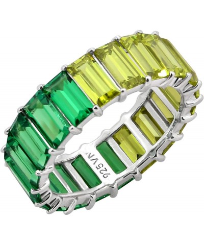 COUTURE Multicolored Rainbow Princess Baguette Cut Cubic Zirconia Sterling Silver Eternity Band Ring Nano Green $34.45 Rings