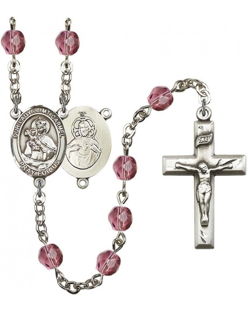 Our Lady of Mount Carmel Silver-Plated Rosary - Every Birth Month Color and More February Purple, Small Crucifix $66.87 Neckl...