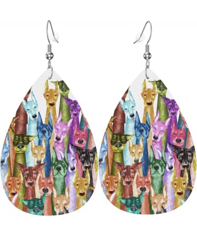 Cute Dog Puppy Cartoon Animals Colorful Print Leather Earrings For Women Lightweight 2 Pairs Faux Leather Earrings Gifts Colo...