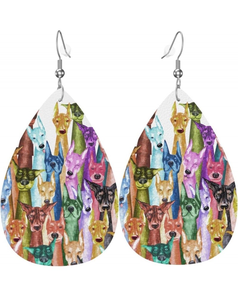 Cute Dog Puppy Cartoon Animals Colorful Print Leather Earrings For Women Lightweight 2 Pairs Faux Leather Earrings Gifts Colo...