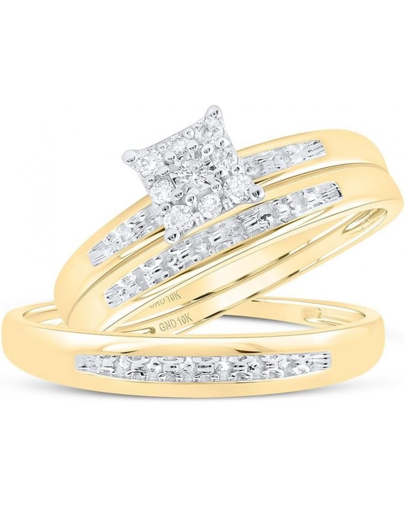 10K Yellow Gold 1/10Ctw Diamond Fashion His and Hers Engagement Wedding Bridal Band and Ring Trio Set Womens Size 6.5 Mens Si...