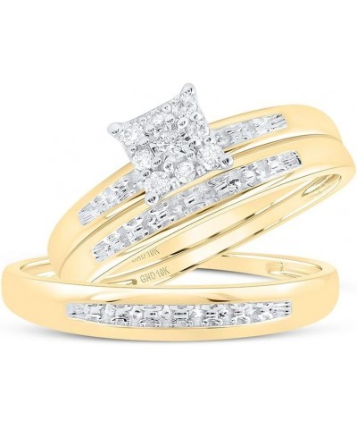 10K Yellow Gold 1/10Ctw Diamond Fashion His and Hers Engagement Wedding Bridal Band and Ring Trio Set Womens Size 6.5 Mens Si...