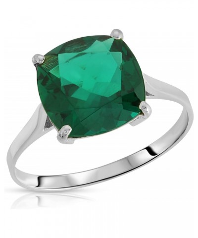 3.10 ctw Carats 925 Sterling Silver Cushion Emerald Solitaire Ring with Genuine Vibrant Emerald Brilliant Cut Anniversary Eng...