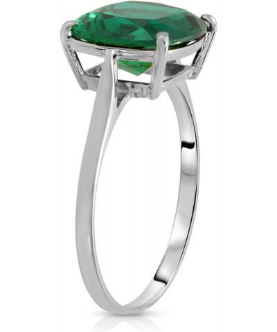 3.10 ctw Carats 925 Sterling Silver Cushion Emerald Solitaire Ring with Genuine Vibrant Emerald Brilliant Cut Anniversary Eng...